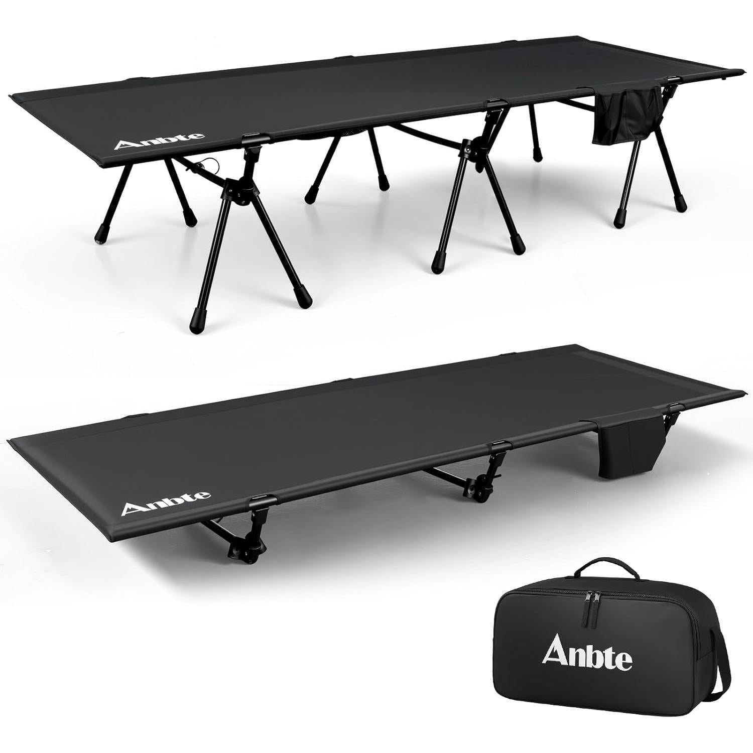 Anbte 400lbs Height Adjustable Camping Cot, 74.8" x 27.5" Folding Bed with Storage Net & Bag, Portable for Camping Travel Beach
