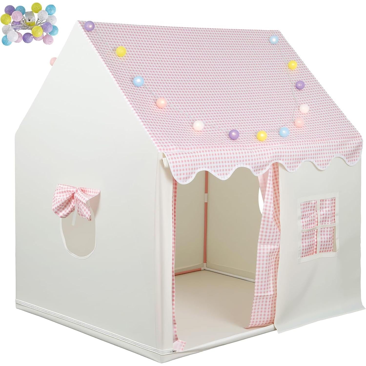 Kids Play Tent with LED Lights - Easy Setup 10 Mins,Large Indoor Outdoor Playroom for Children,Spacious Play Tents for Girls & Boys Ages 3-12, Toys Gift Idea for Birthday Christmas
