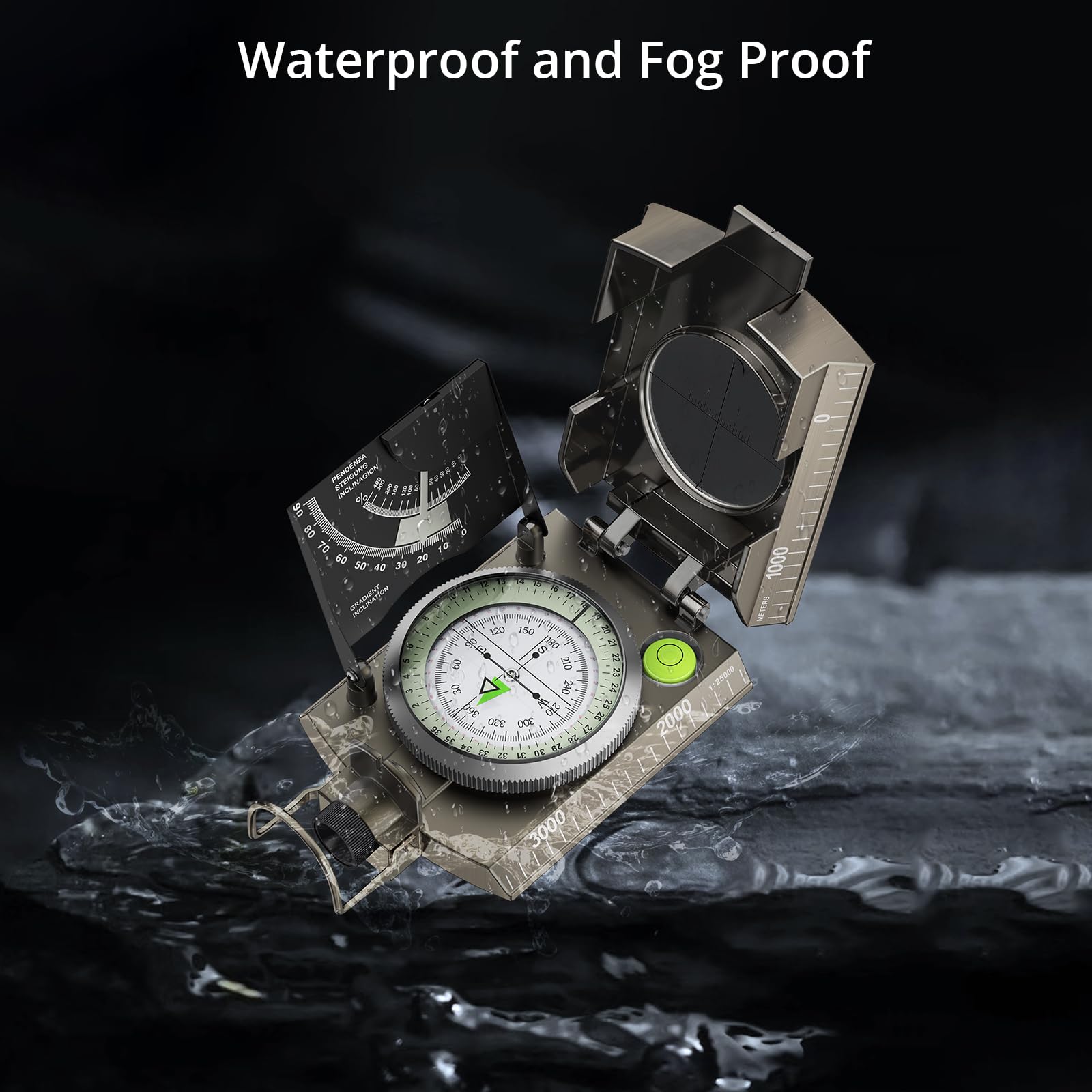 Anbte IP65 Waterproof Metal Sighting Compass with Clinometer, Portable Survival Navigation Gear for Hiking Hunting Camping Geology