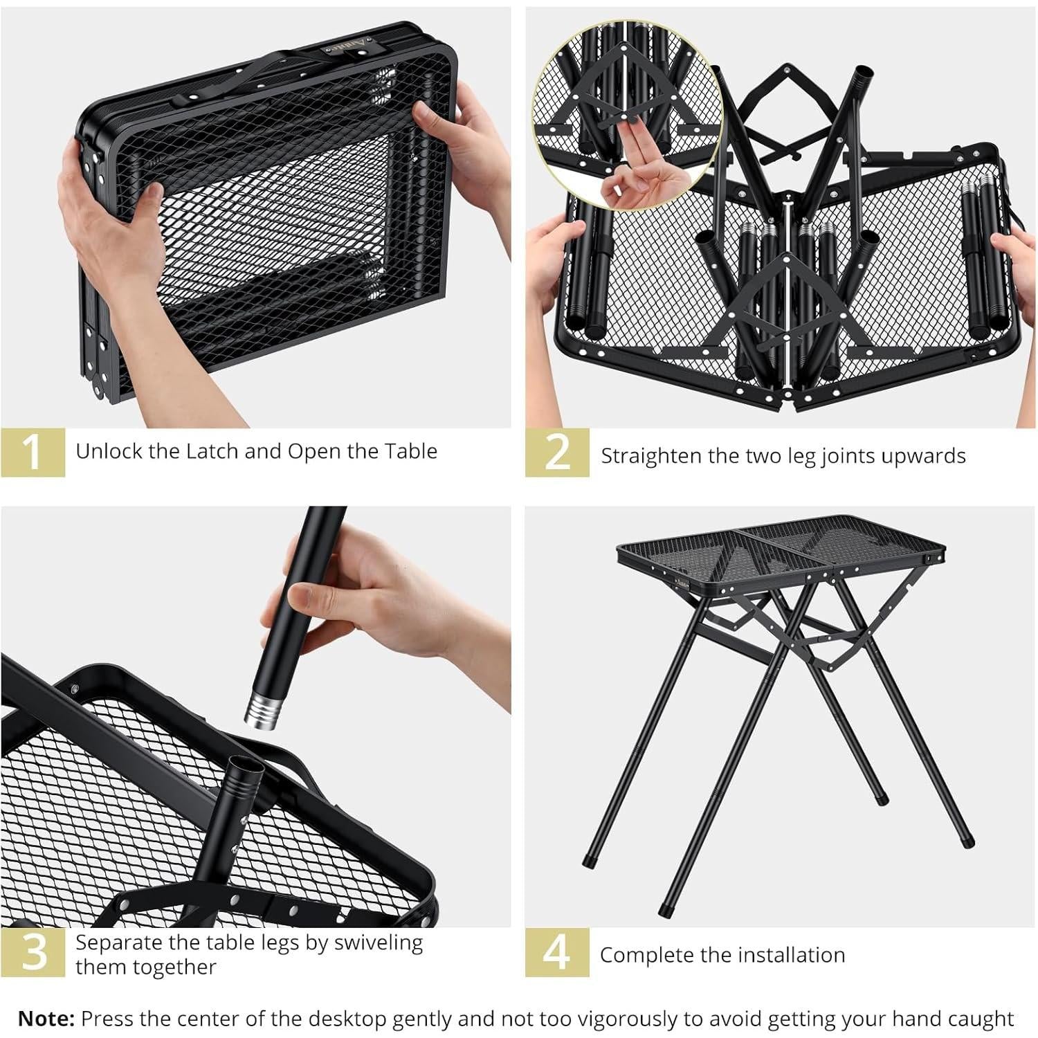 Anbte 2ft Folding Grill Table, 3 Adjustable Height 180lbs Heat-Resistant Metal Table, 24" x 16" Black for Camping BBQ Outdoor