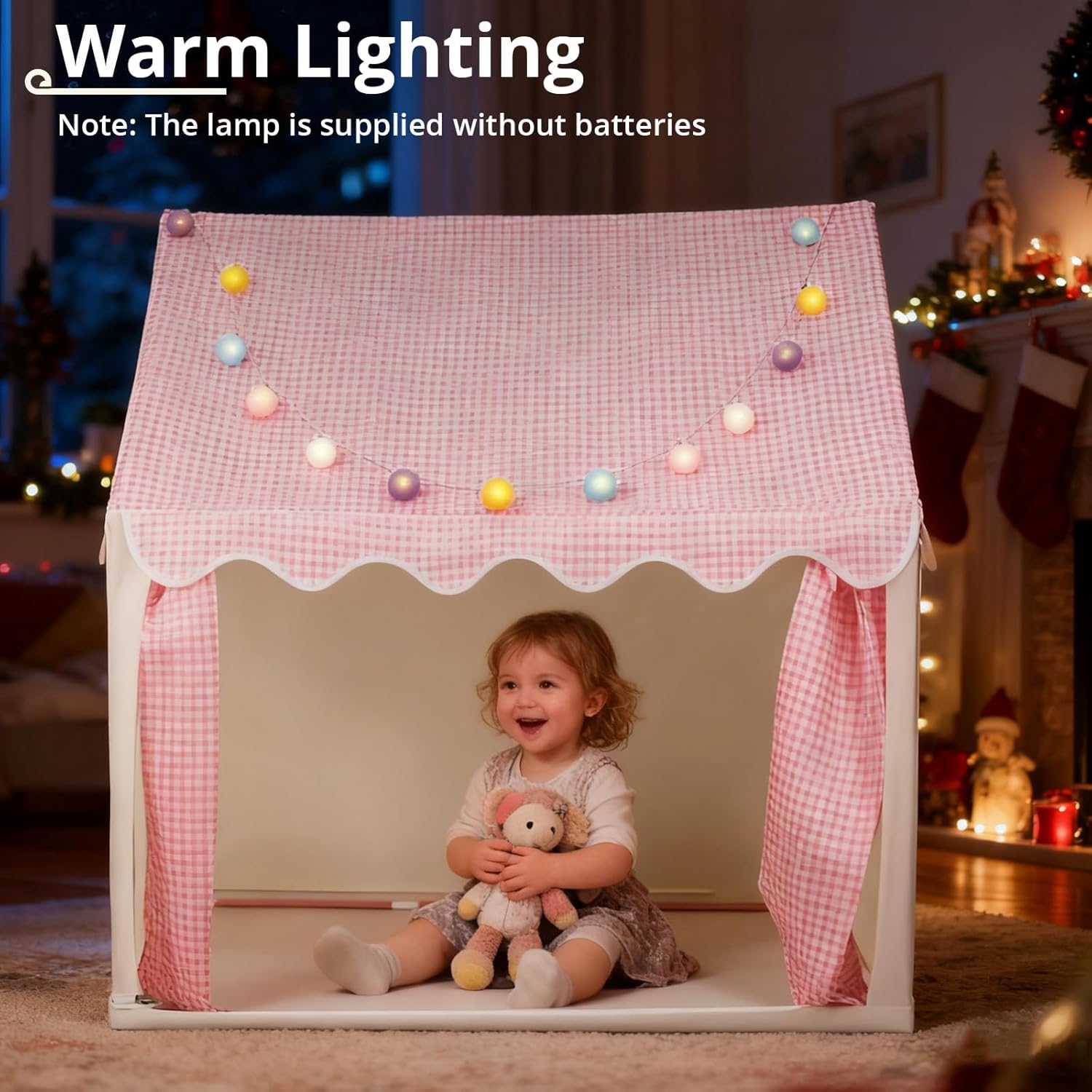 Kids Play Tent with LED Lights - Easy Setup 10 Mins,Large Indoor Outdoor Playroom for Children,Spacious Play Tents for Girls & Boys Ages 3-12, Toys Gift Idea for Birthday Christmas