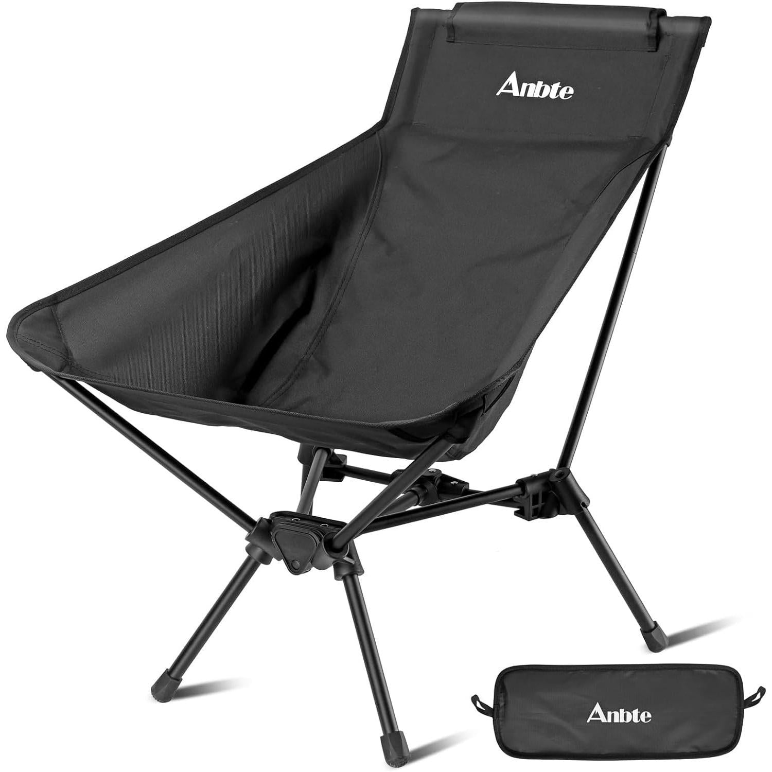 Portable Camping Chair, Aluminum Folding Camping Chair Stable ultralight camping chair for Adult with Carry Bag Supports 330Lbs, for Outdoor Camp, Hiking, Travel, Beach, Picnic (Black)