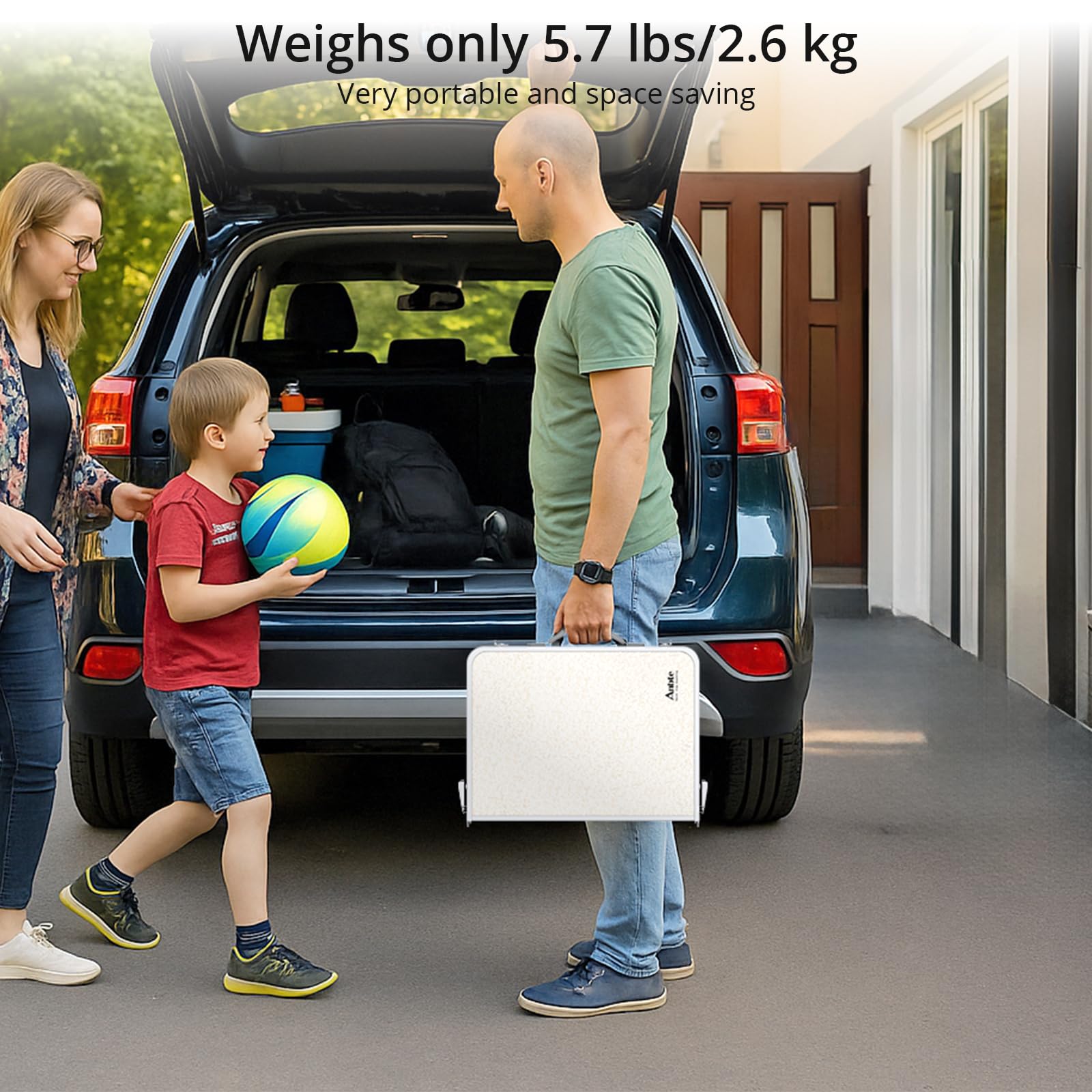 Anbte 3 Adjustable Height Folding Camping Table, 24" x 16" Aluminum Portable Table with Carry Handle, for Outdoor Picnic BBQ