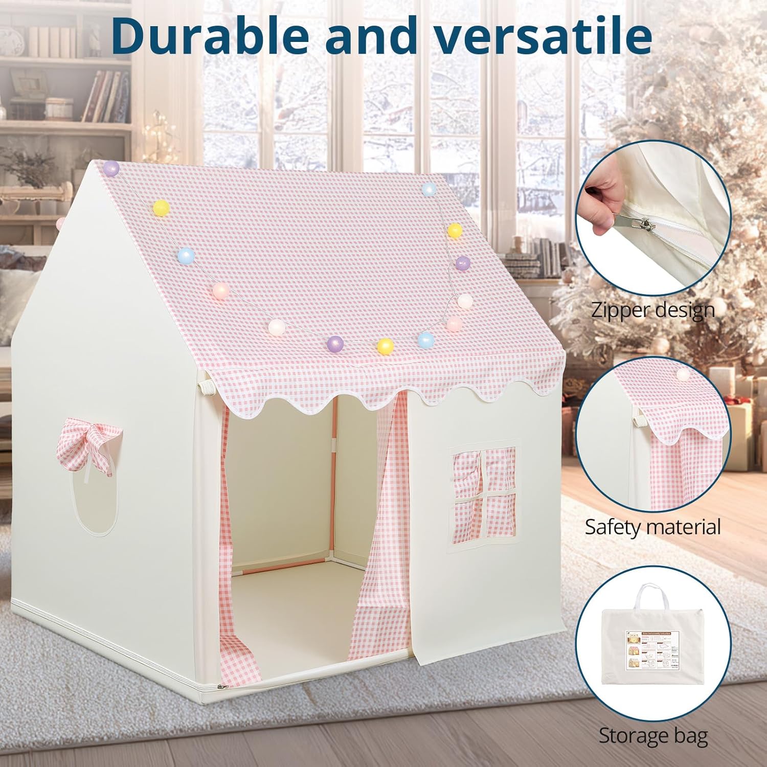 Kids Play Tent with LED Lights - Easy Setup 10 Mins,Large Indoor Outdoor Playroom for Children,Spacious Play Tents for Girls & Boys Ages 3-12, Toys Gift Idea for Birthday Christmas