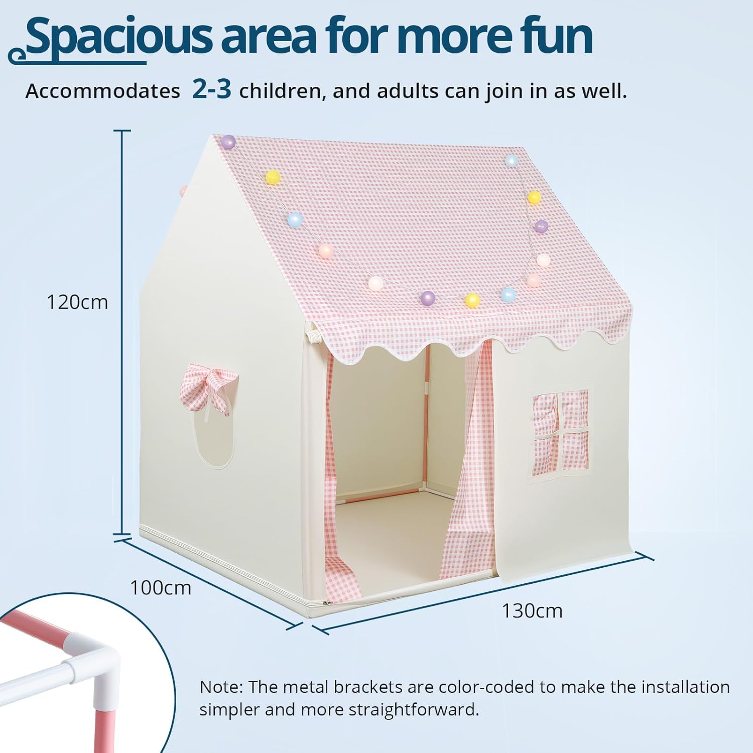 Kids Play Tent with LED Lights - Easy Setup 10 Mins,Large Indoor Outdoor Playroom for Children,Spacious Play Tents for Girls & Boys Ages 3-12, Toys Gift Idea for Birthday Christmas