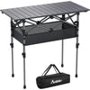 Anbte 2 Adjustable Height Folding Camping Table, Aluminum Roll Top with Storage Net & Bag, 32.2