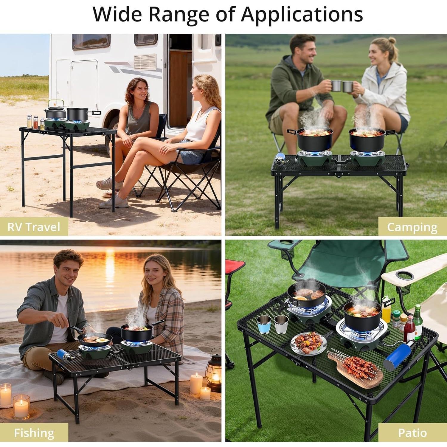 Anbte 20,000 BTU 2-Burner Propane Foldable Camping Stove, Portable Camping Stove with Adjustable Burners 20.6" Wide Spacing & Complete Kit, for Cooking, Car Camping, Beach, RV, Tailgating Essentials