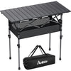 Anbte 2 Adjustable Height Folding Camping Table, Aluminum Roll Top with Storage Net & Bag, 32.2