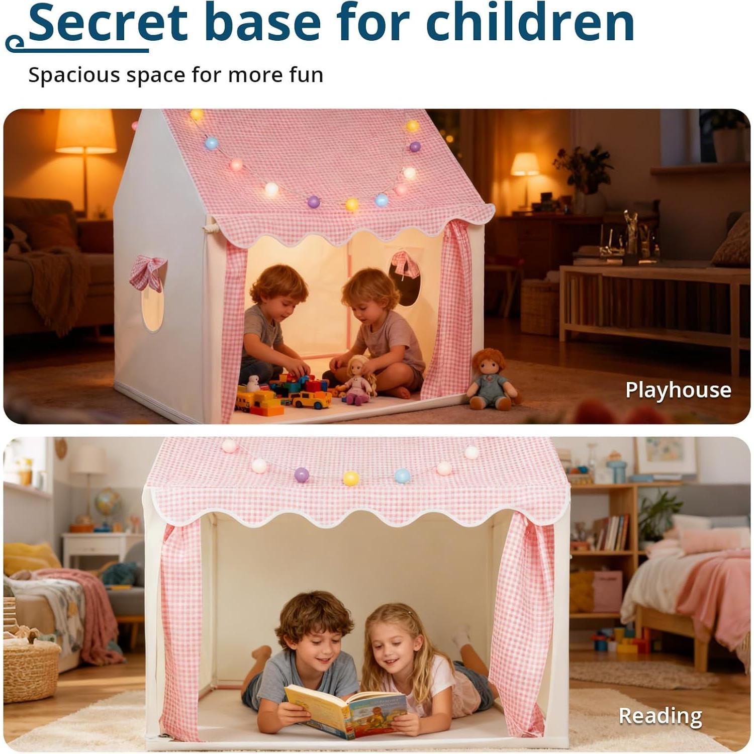 Kids Play Tent with LED Lights - Easy Setup 10 Mins,Large Indoor Outdoor Playroom for Children,Spacious Play Tents for Girls & Boys Ages 3-12, Toys Gift Idea for Birthday Christmas