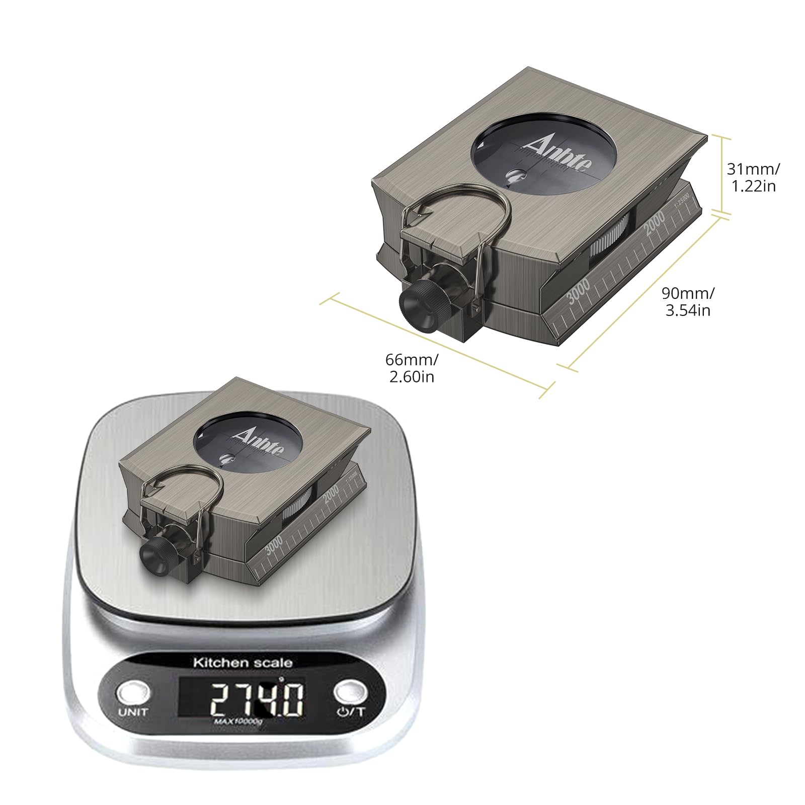 Anbte IP65 Waterproof Metal Sighting Compass with Clinometer, Portable Survival Navigation Gear for Hiking Hunting Camping Geology