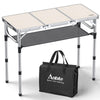 Anbte 3ft Tri-fold Camping Table, 3 Adjustable Height Aluminum Folding Table with Storage Net, for Outdoor BBQ Picnic