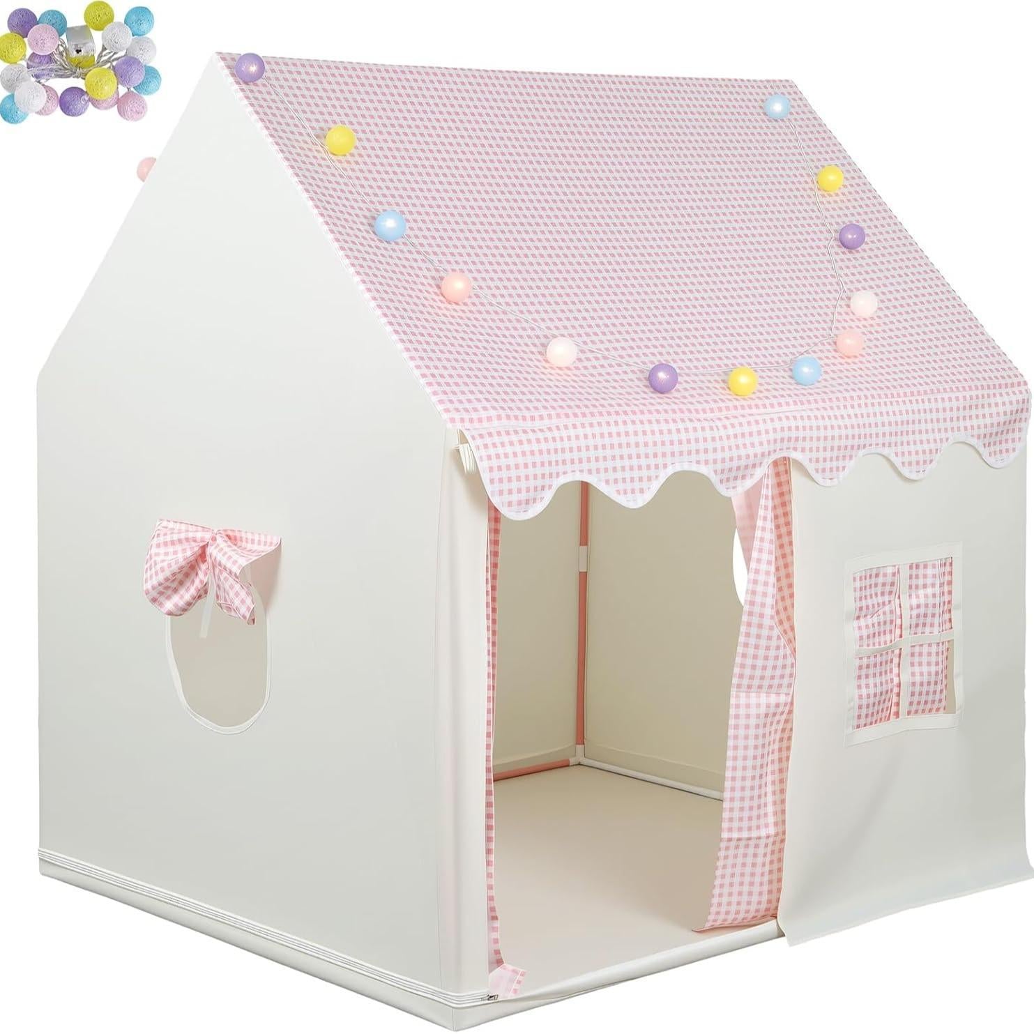 Kids Play Tent with LED Lights - Easy Setup 10 Mins,Large Indoor Outdoor Playroom for Children,Spacious Play Tents for Girls & Boys Ages 3-12, Toys Gift Idea for Birthday Christmas