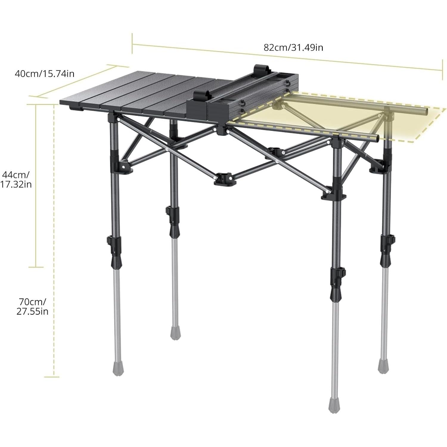 Anbte 2 Adjustable Height Folding Camping Table, Aluminum Roll Top with Storage Net & Bag, 32.2" x 16" Black for Tailgate BBQ Picnic