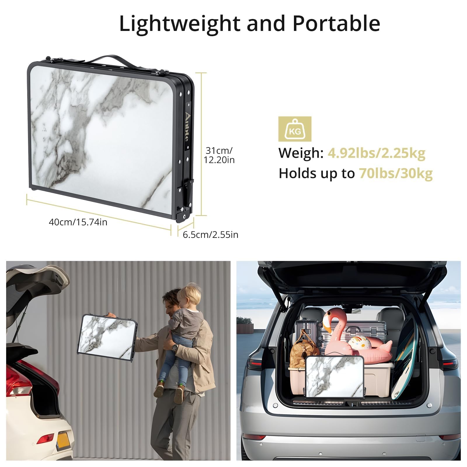 Anbte 2ft Folding Camping Table, 3 Adjustable Height Aluminum Small Table with Storage Net, Portable for Outdoor Indoor Camping BBQ
